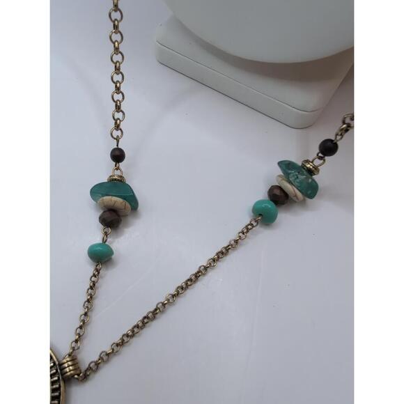 Vintage 1946 Turquoise Fringe Tassel Fabric Charm Beaded Necklace - Picture 4 of 5